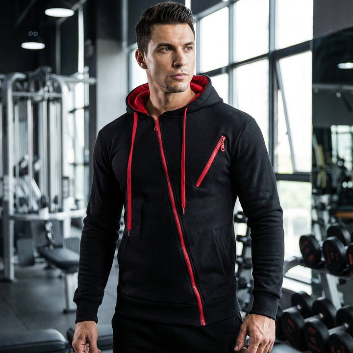 Men's lightweight hooded training jacket for gym and active sportswear in black