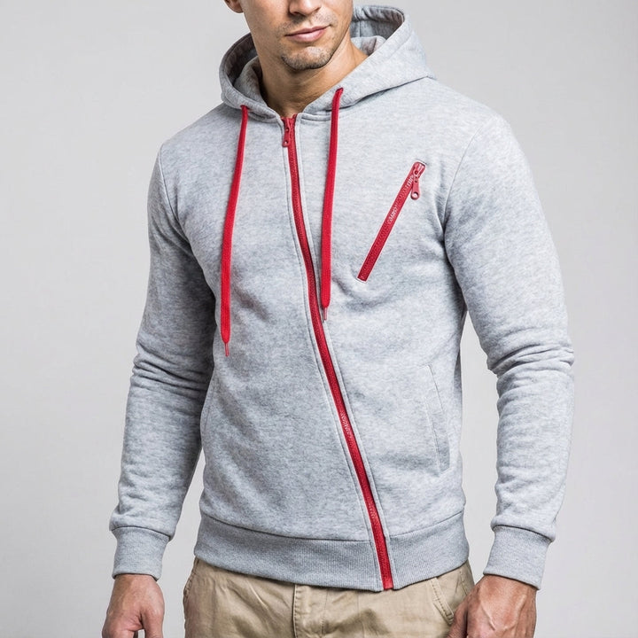 Athletic men's hooded jacket, fleece lined and perfect for active gym sessions