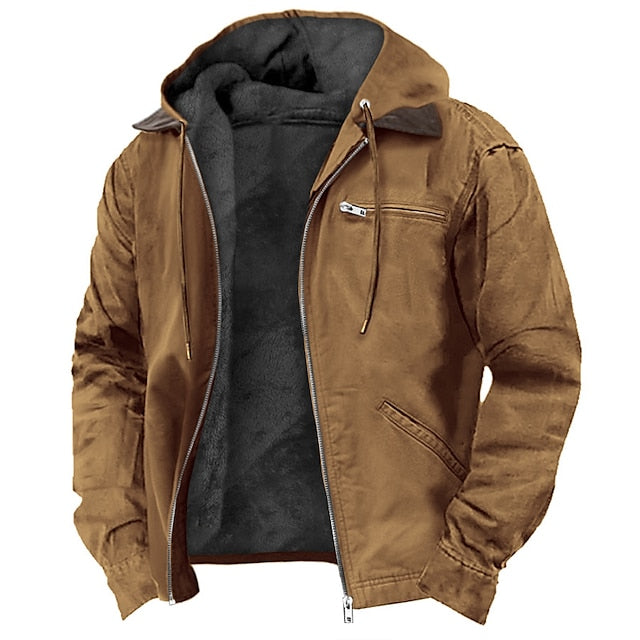 Men's lightweight hooded transitional jacket, perfect for casual outdoor wear in changing weather.
