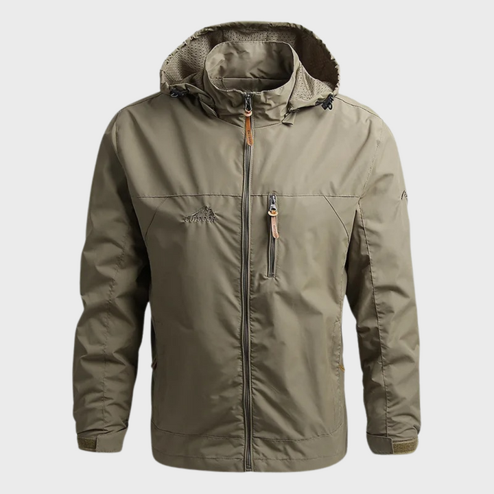 Stylish men's polyester windbreaker jacket for versatile casual wear & travel; offers weather protection.