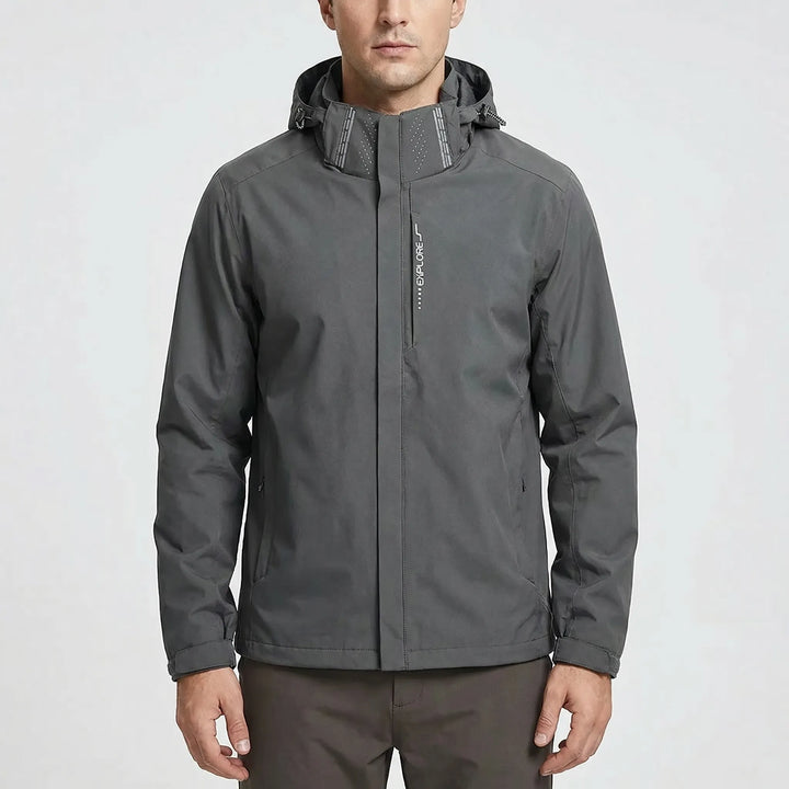 Versatile men's hooded windbreaker, offering lightweight protection for hiking, running, and daily wear.
