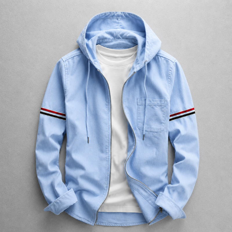 Men's lightweight hooded zip-up jacket for versatile everyday wear, perfect for spring or fall casual outerwear.