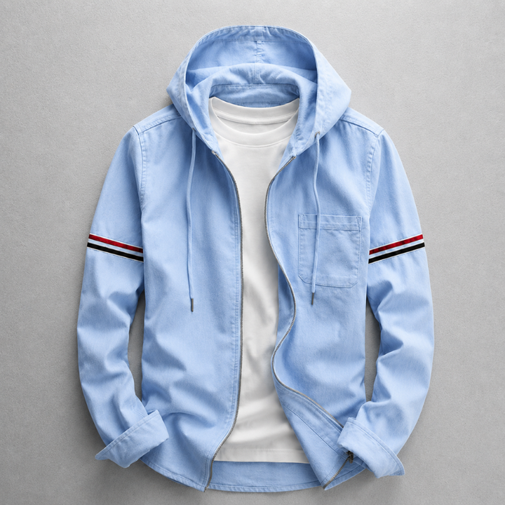 Men's lightweight hooded zip-up jacket for versatile everyday wear, perfect for spring or fall casual outerwear.