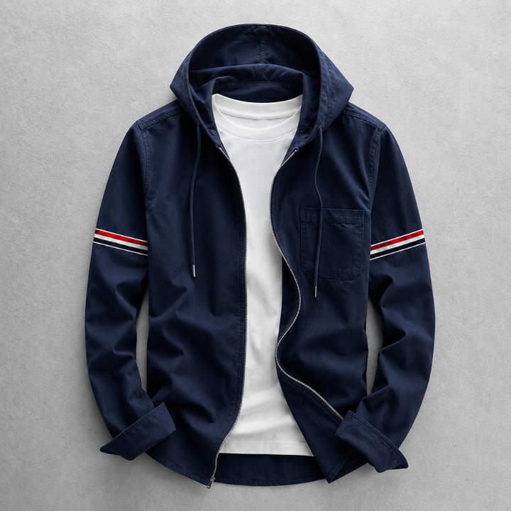Stylish men's hooded zip-up jacket; lightweight outerwear for spring & fall, offering everyday casual comfort.