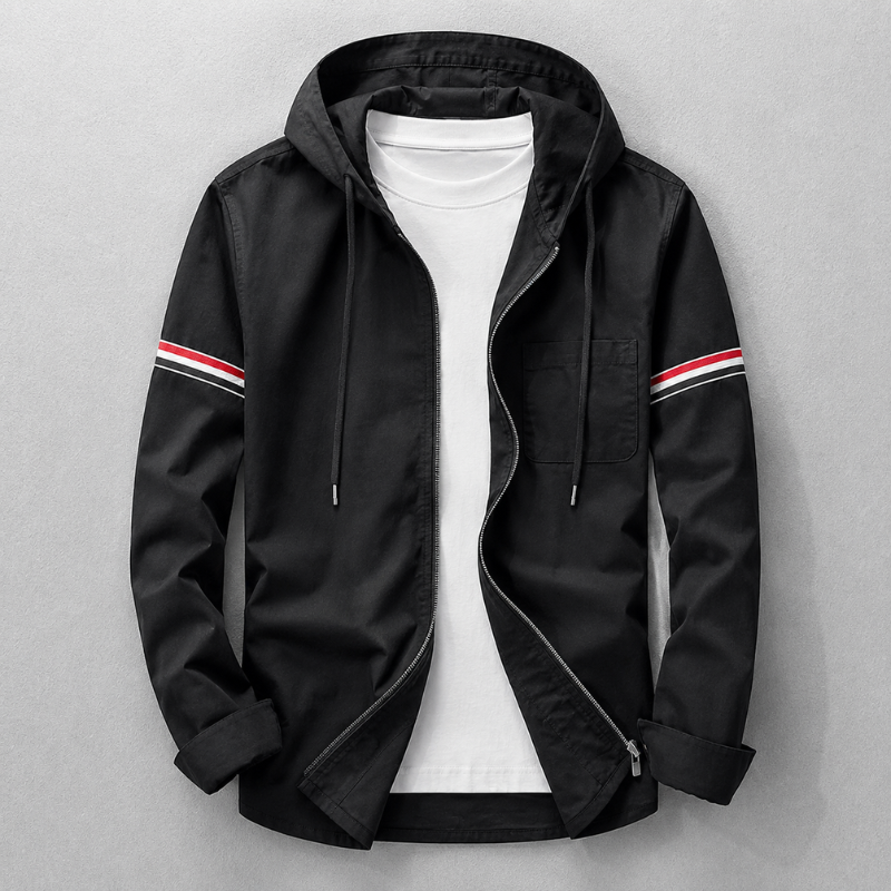 Lightweight men's hooded jacket designed for everyday comfort & modern style. Essential casual outerwear for spring/fall.