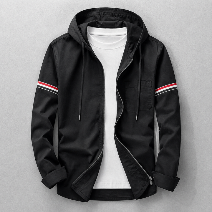 Lightweight men's hooded jacket designed for everyday comfort & modern style. Essential casual outerwear for spring/fall.