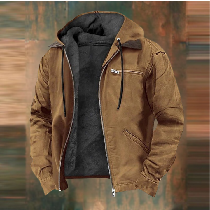 Men's lightweight hooded zip-up jacket in a versatile color, perfect for spring & fall casual outerwear.