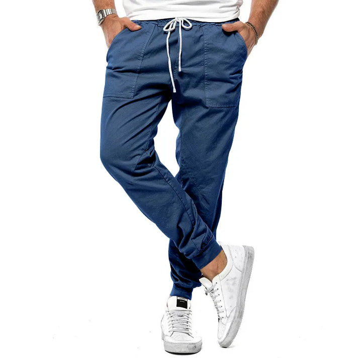 Relaxed fit men's linen blend joggers. Lightweight, stretch fabric ensures ultimate casual comfort.