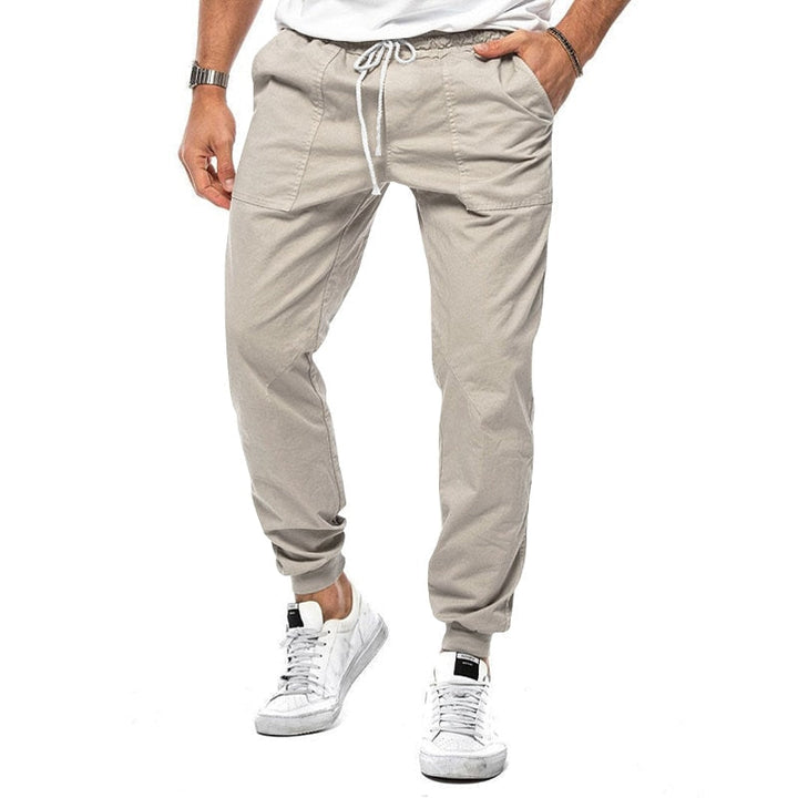 Easycare men's activewear joggers. Breathable linen blend, stretch comfort for all-day casual wear.