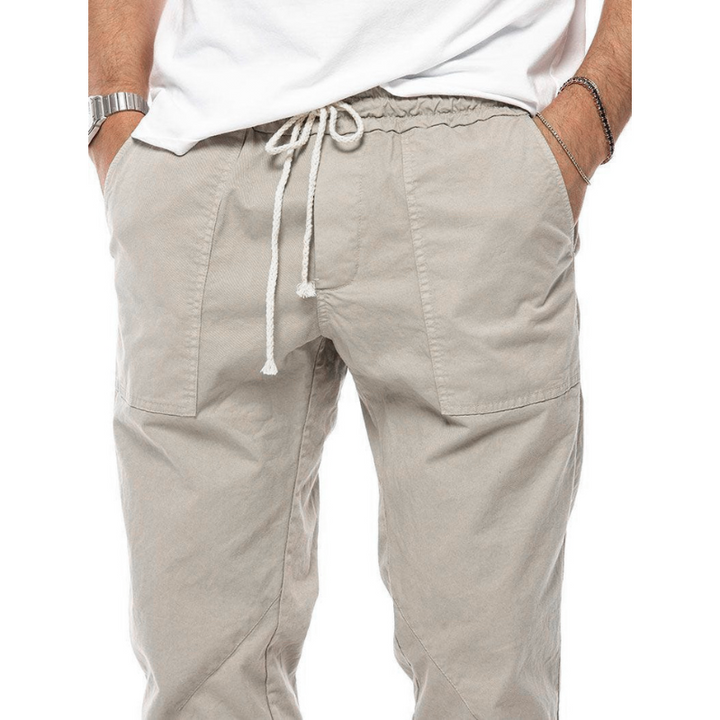 New men's lightweight linen blend joggers. Stretch material for optimal comfort and relaxed fit.
