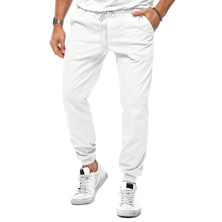 Versatile men's linen blend joggers. Relaxed fit, stretch comfort for both casual & active use.