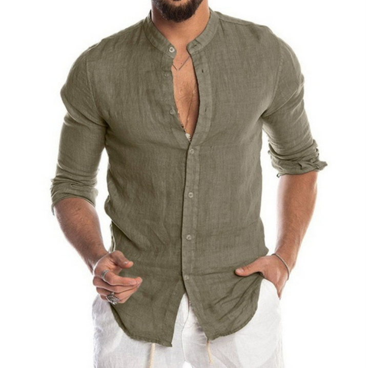 Men's lightweight linen button-up shirt in a relaxed fit, perfect for summer casual style & beachwear.