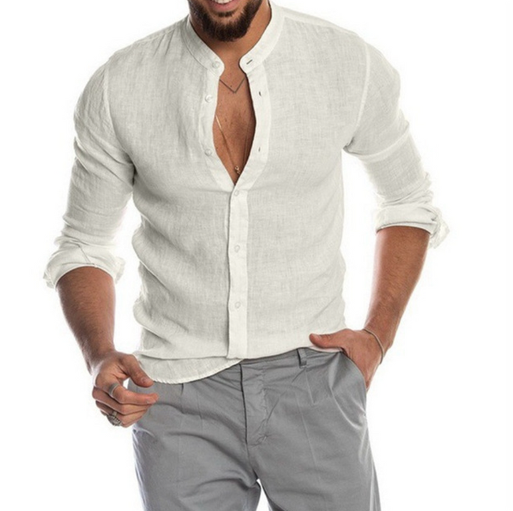 Arlo men's breathable linen shirt, a stylish short-sleeve button-up for summer, holiday, or everyday comfort.