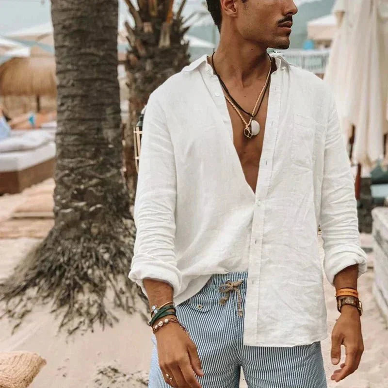 Men's lightweight linen-cotton blend summer shirt in a casual regular fit