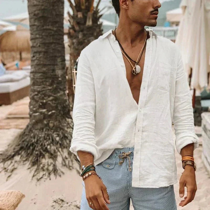 Men's lightweight linen-cotton blend summer shirt in a casual regular fit