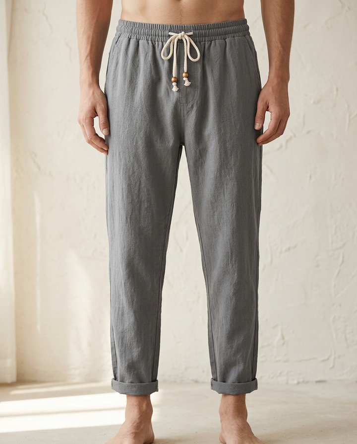 Men's comfortable lightweight linen pants with drawstring. Essential for breathable summer casual wear.