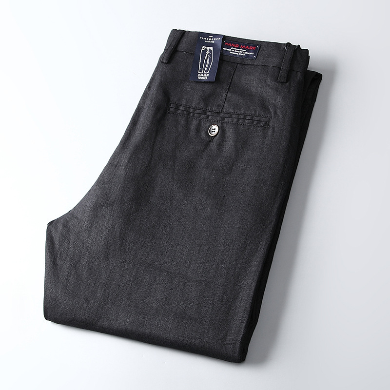Breathable men's linen trousers, ideal for lightweight summer wear, blending comfort with effortless style.
