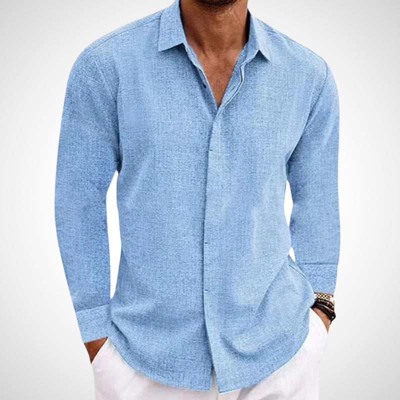 Men's lightweight long sleeve button down shirt, perfect for casual spring & summer wear. Breathable, relaxed fit.