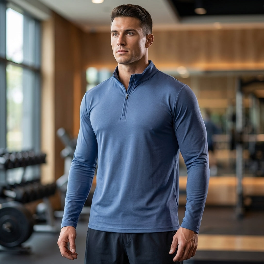Men's lightweight long sleeve sports top in gray, quick-dry polyester blend for activewear and running
