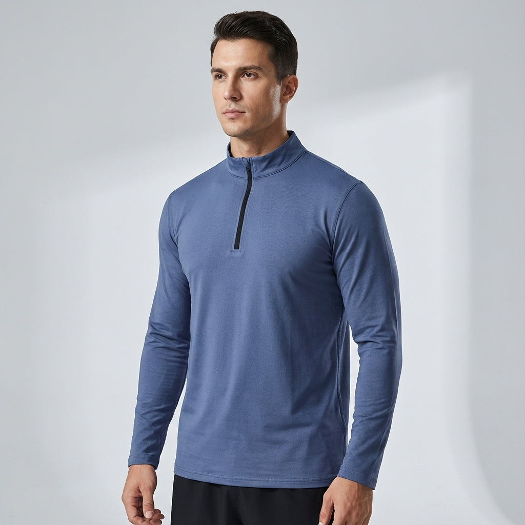 Close-up of breathable men's athletic long sleeve shirt fabric, ideal for gym wear and sports