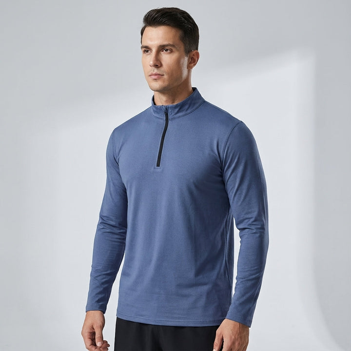 Close-up of breathable men's athletic long sleeve shirt fabric, ideal for gym wear and sports