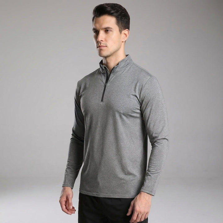 Men's athletic long sleeve sports top in white, designed for breathability and lightweight comfort
