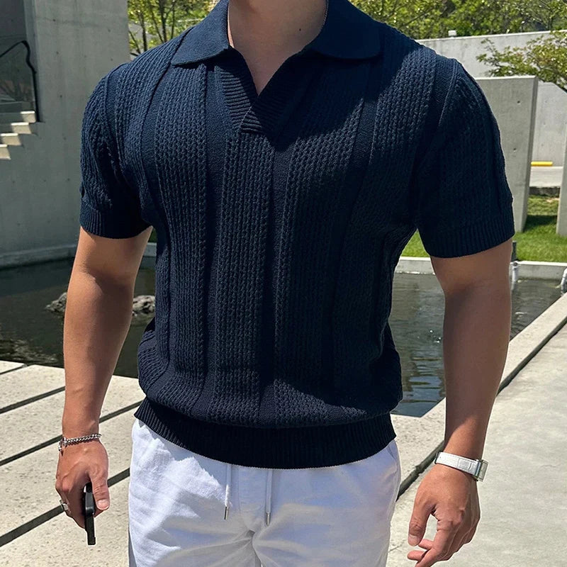 Comfortable men's short sleeve mesh polo shirt, lightweight and breathable for hot summer casual days.