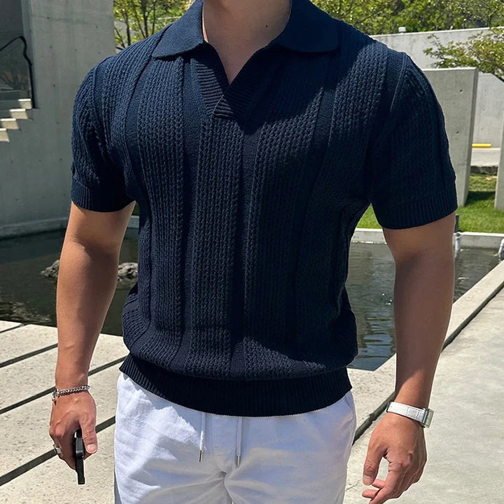 Comfortable men's short sleeve mesh polo shirt, lightweight and breathable for hot summer casual days.