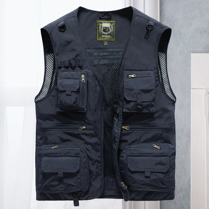 Breathable men's fishing & hiking vest, lightweight, with multiple storage pockets.
