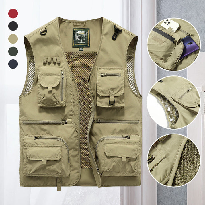 Men's utility fishing vest, lightweight & breathable, with multiple pockets.
