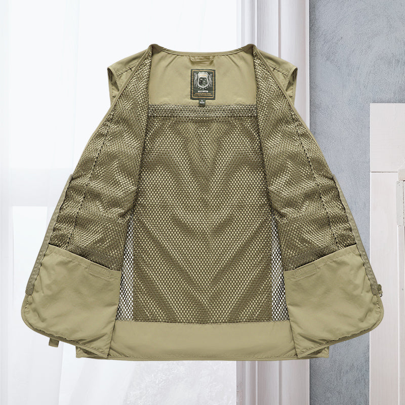 Men's travel vest, lightweight & multi-pocket for outdoor exploration.