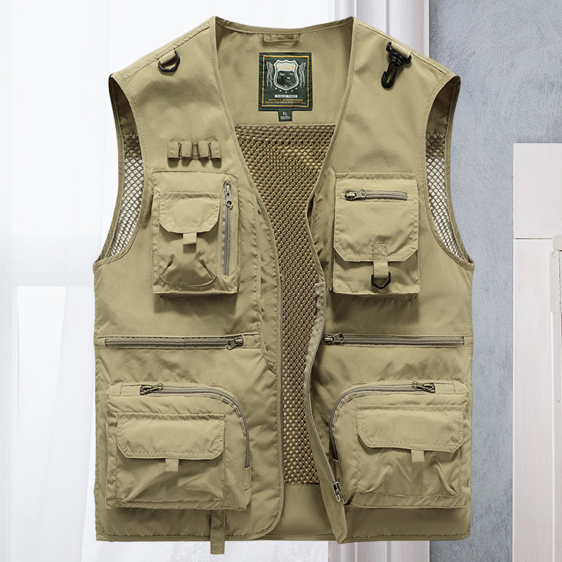 Durable men's outdoor vest, perfect for fishing, hiking, with ample pockets.