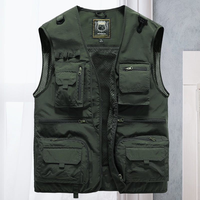 Man enjoying nature in a lightweight, multi-pocket men's hiking and fishing vest.