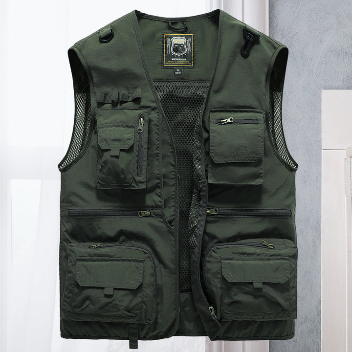 Man enjoying nature in a lightweight, multi-pocket men's hiking and fishing vest.
