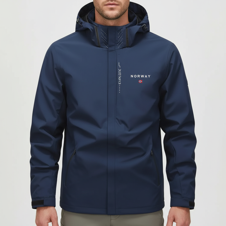 Model wearing Matteo lightweight outdoor jacket for men, ideal for spring & autumn activities