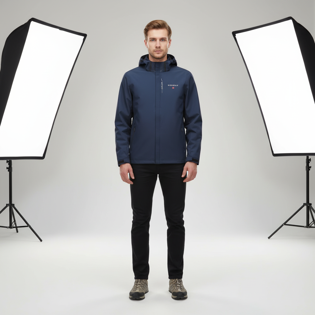 Close-up of fabric on Matteo men's lightweight outdoor jacket, showcasing water-resistant material