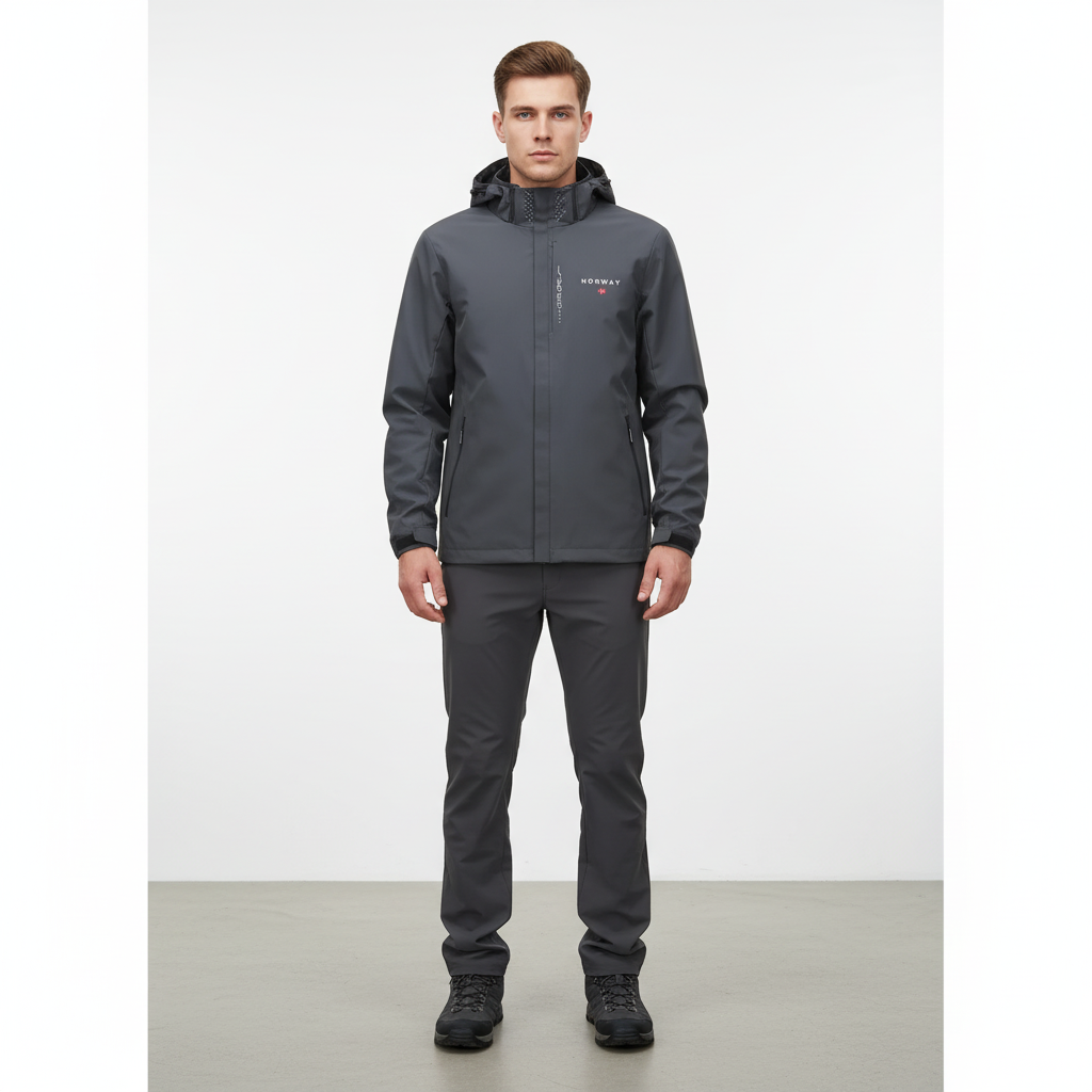 Rear view of Matteo men's lightweight outdoor jacket, emphasizing breathable design for active wear