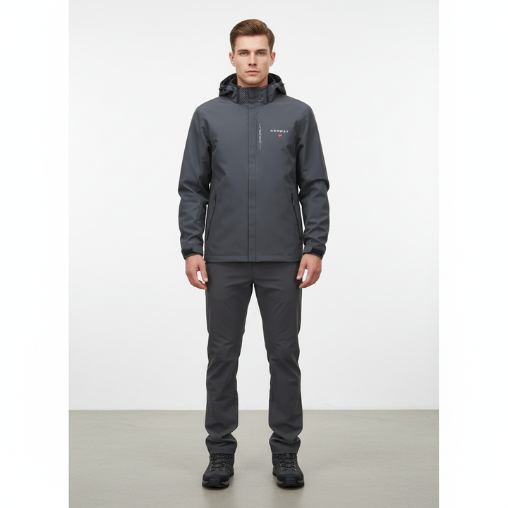 Rear view of Matteo men's lightweight outdoor jacket, emphasizing breathable design for active wear