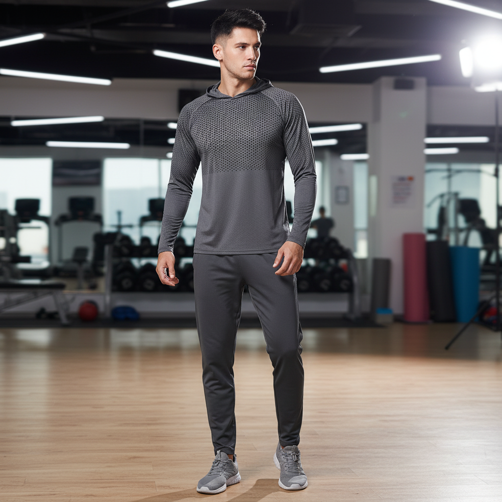 Men's lightweight performance hooded shirt, moisture-wicking fabric ideal for running, gym, and active sports.
