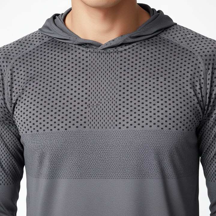 Moisture-wicking men's running hooded top, lightweight design for ultimate comfort and freedom of movement.