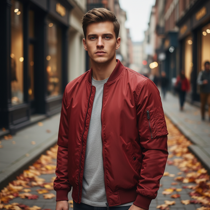 Men's lightweight pilot bomber jacket, Lothar, in navy, ideal for spring and autumn casual wear.