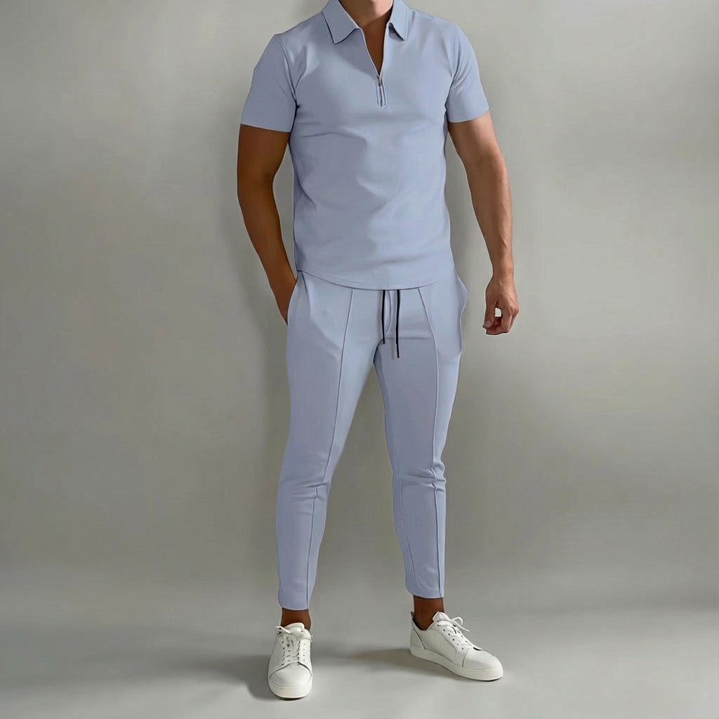 Black lightweight men's polyester tracksuit, ultimate sportswear and casualwear for spring & summer.