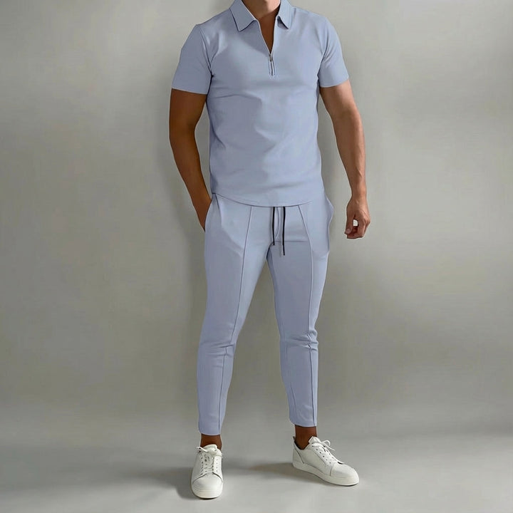 Black lightweight men's polyester tracksuit, ultimate sportswear and casualwear for spring & summer.