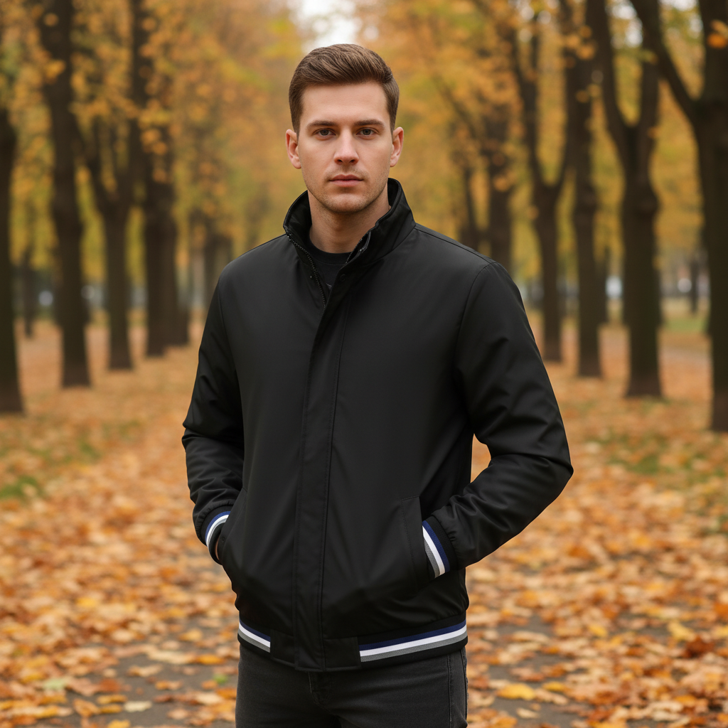 Men's lightweight polyester transitional jacket, versatile casual wear for autumn & winter