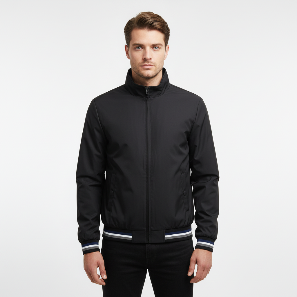 Stylish men's polyester jacket with zipper, perfect for autumn casual wear