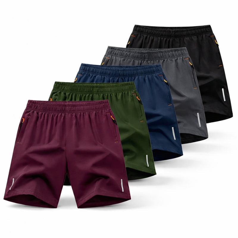 Workout shorts for men with quick-dry fabric, moisture-wicking properties, and secure zipper pockets.