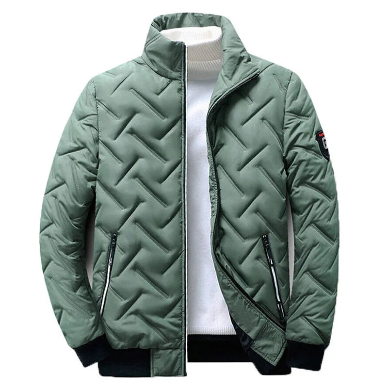 Man wearing a stylish lightweight quilted jacket, perfect versatile outerwear for casual fall & winter outfits.
