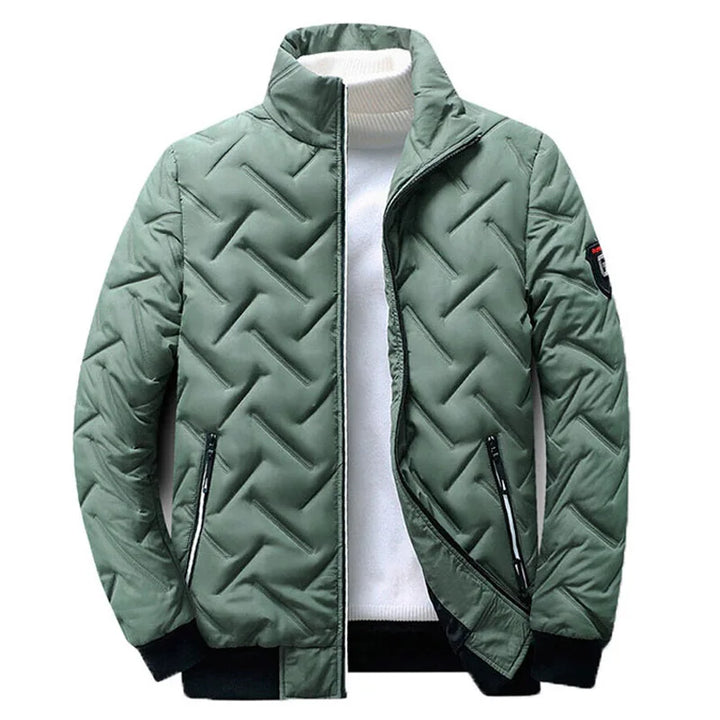 Man wearing a stylish lightweight quilted jacket, perfect versatile outerwear for casual fall & winter outfits.