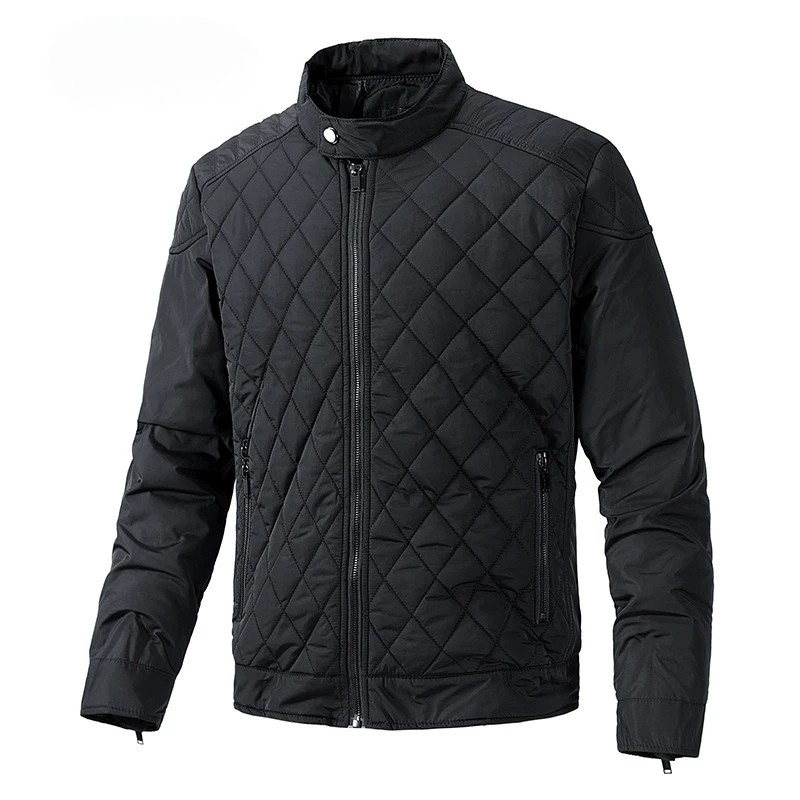 Men's lightweight quilted jacket with snap collar. Ideal casual outerwear for fall & spring.