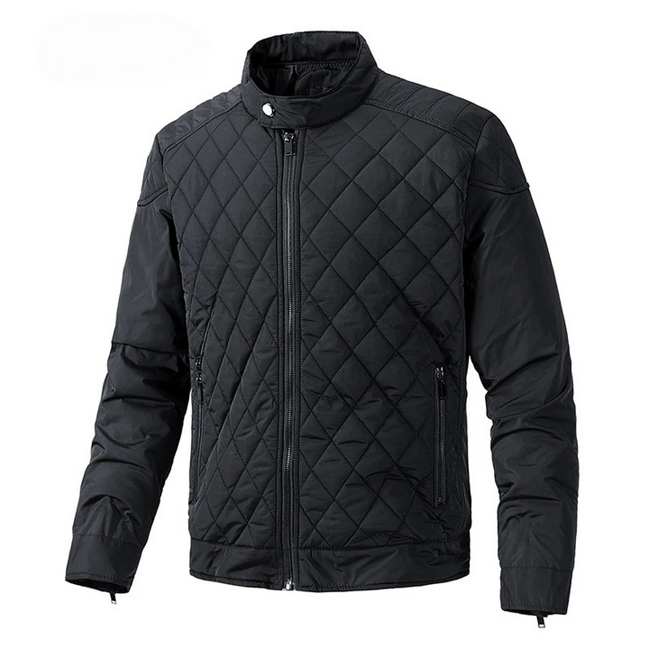 Men's lightweight quilted jacket with snap collar. Ideal casual outerwear for fall & spring.